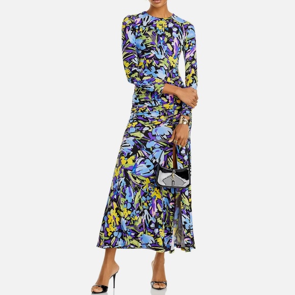 Aqua High Slit Maxi Dress in Abstract Floral Print Bloomingdales Exclusive sz S - Picture 1 of 13